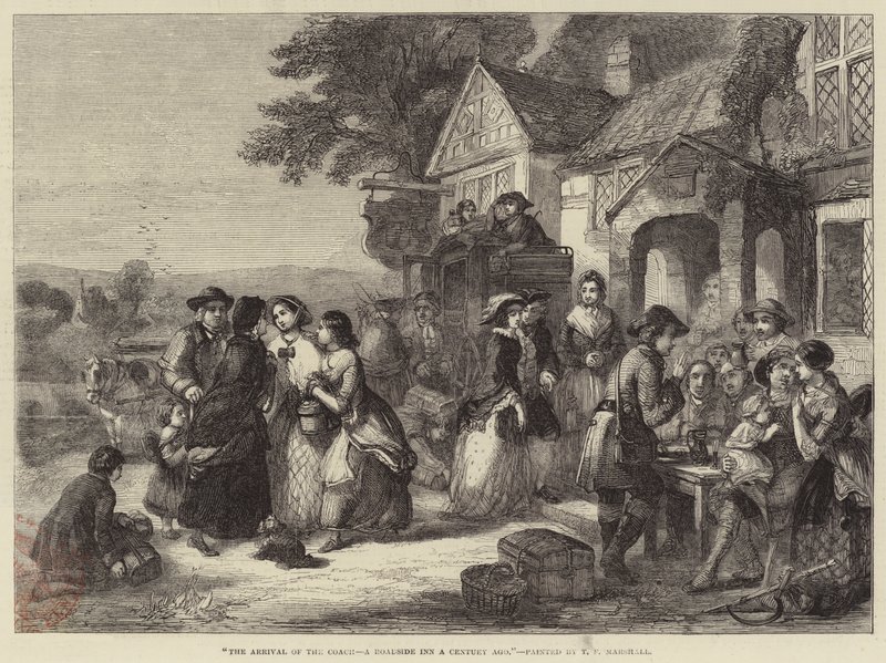 The Arrival of the Coach, en Roadside Inn for et århundre siden av Thomas Falcon Marshall