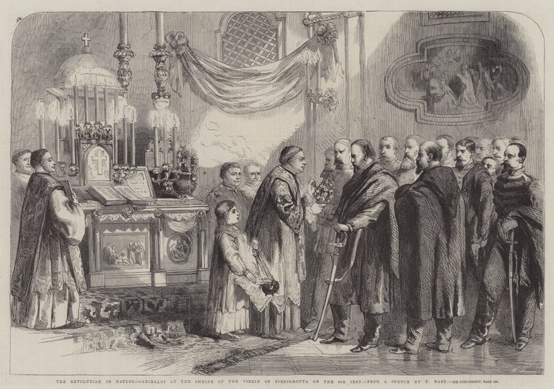Revolusjonen i Napoli, Garibaldi ved helligdommen til jomfruen av Piedigrotta på 8. inst. av Thomas Nast
