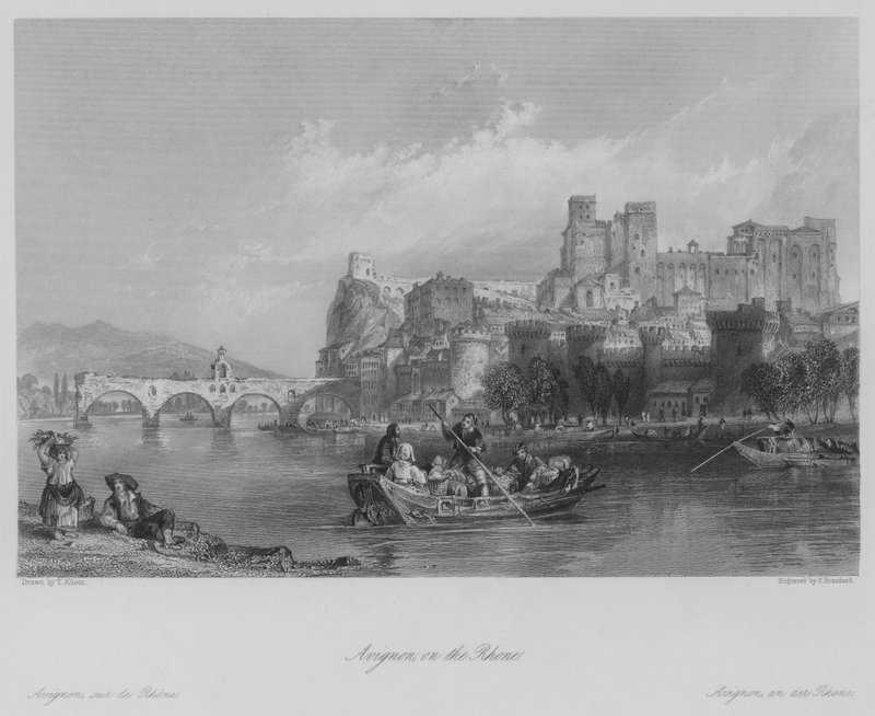 Avignon, ved Rhone (gravering) av Thomas (after) Allom