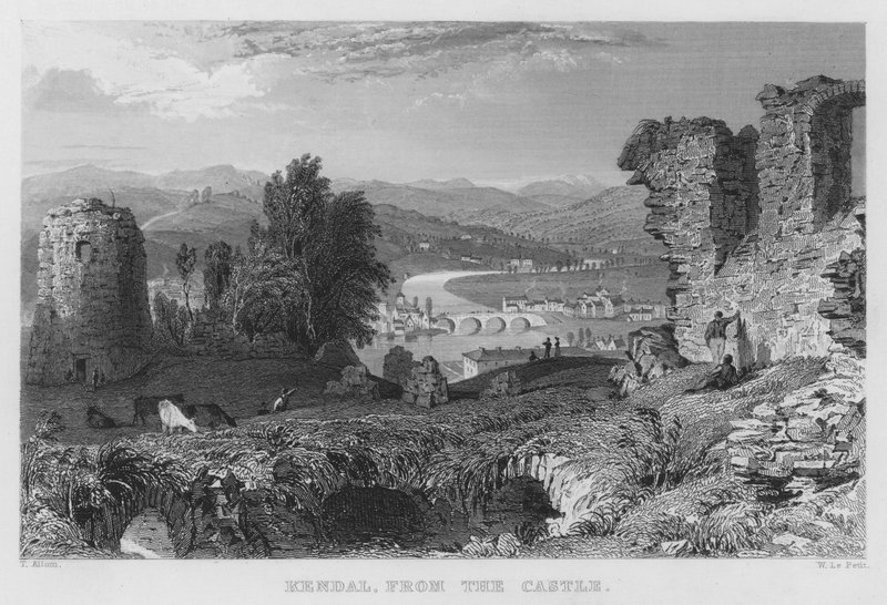Kendal, fra slottet (gravering) av Thomas (after) Allom