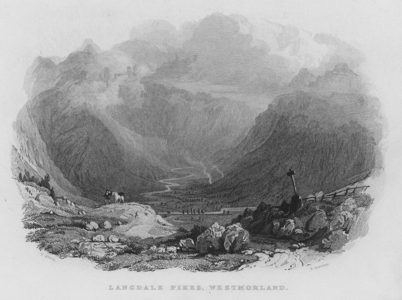 Langdale Pikes, Westmorland (gravering) av Thomas (after) Allom
