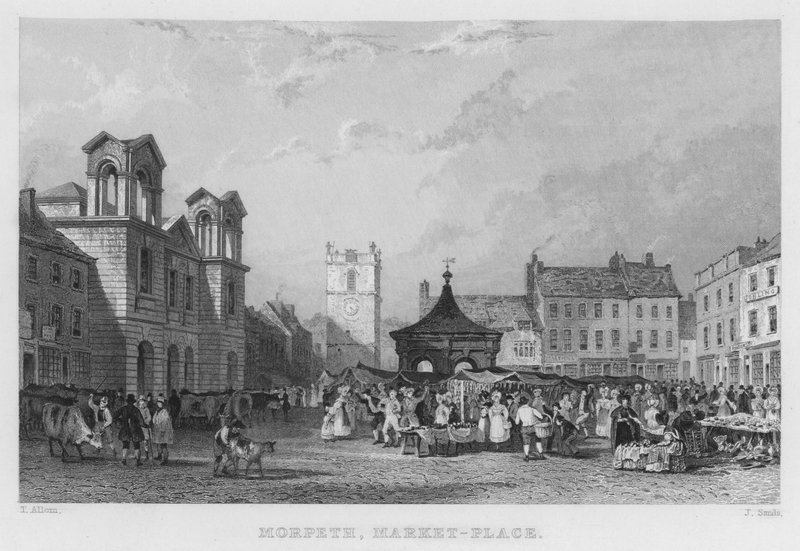 Morpeth, Market-Place (gravering) av Thomas (after) Allom