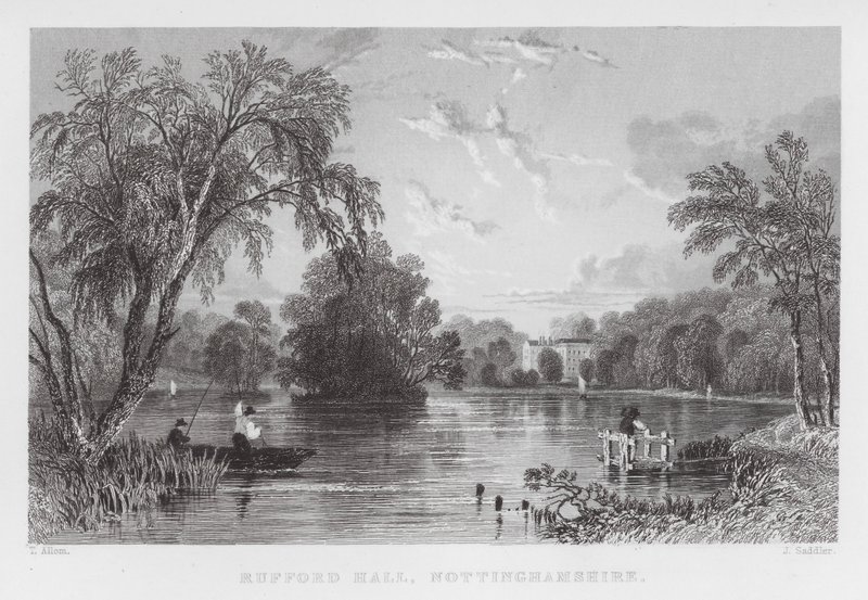 Rufford Hall, Nottinghamshire (gravering) av Thomas (after) Allom