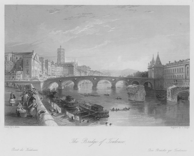 Broen i Toulouse (gravering) av Thomas (after) Allom