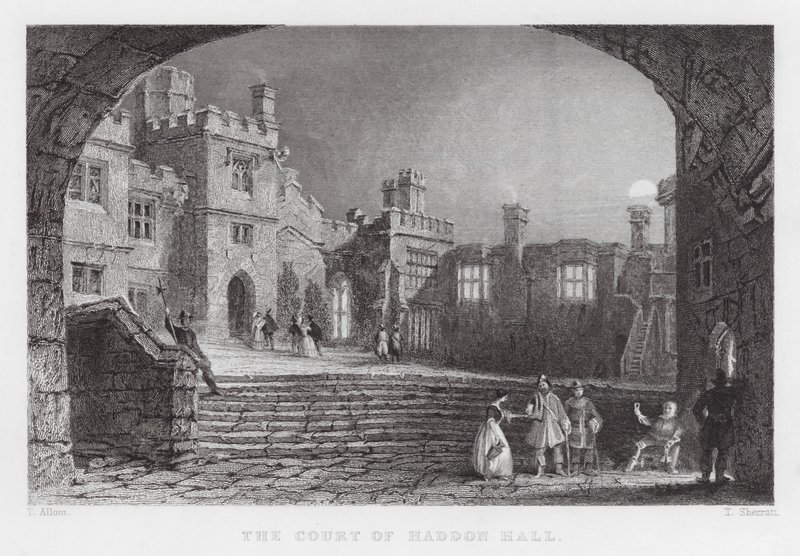 The Court of Haddon Hall (gravering) av Thomas (after) Allom