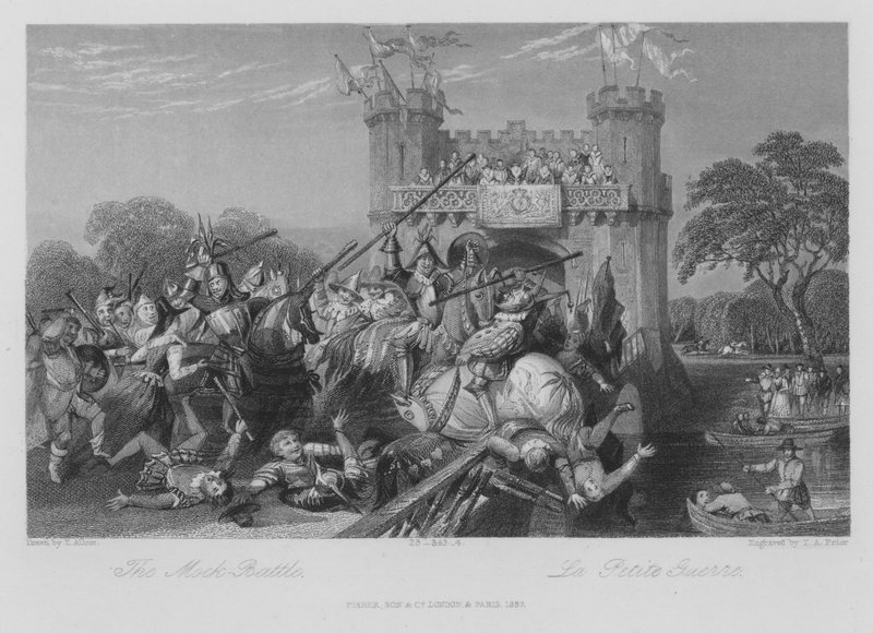 The Mock-Battle (gravering) av Thomas (after) Allom