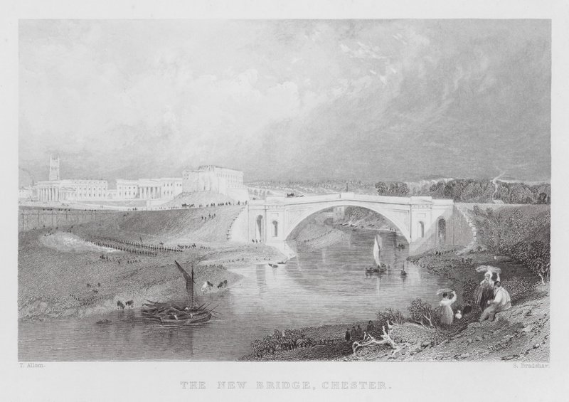 The New Bridge, Chester (gravering) av Thomas (after) Allom