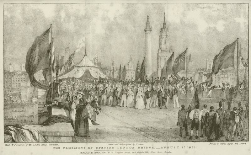Seremonien for åpning av London Bridge av Thomas (after) Allom