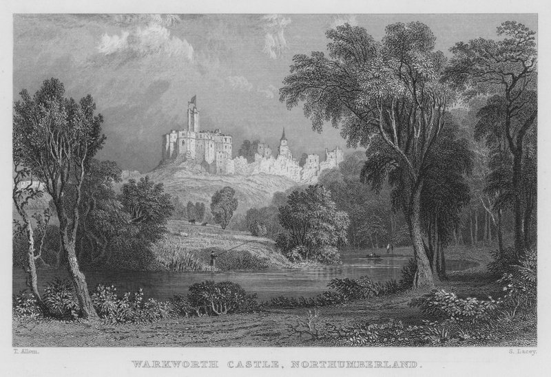 Warkworth Castle, Northumberland (gravering) av Thomas (after) Allom
