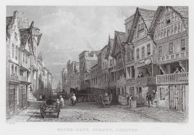 Water-Gate Street, Chester (gravering) av Thomas (after) Allom