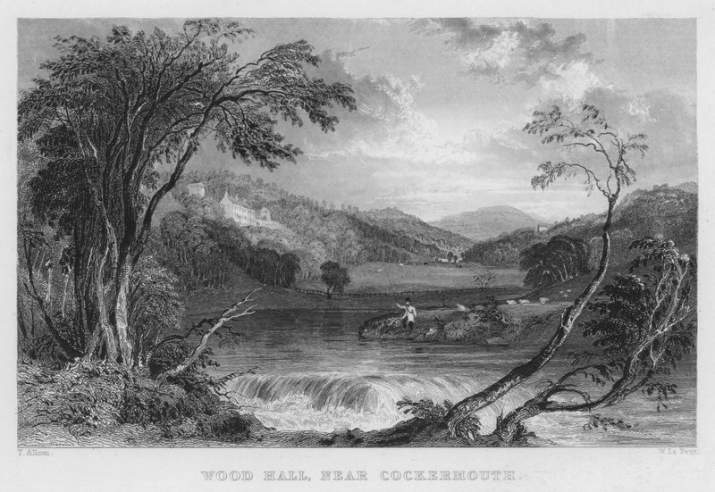 Wood Hall, nær Cockermouth (gravering) av Thomas (after) Allom