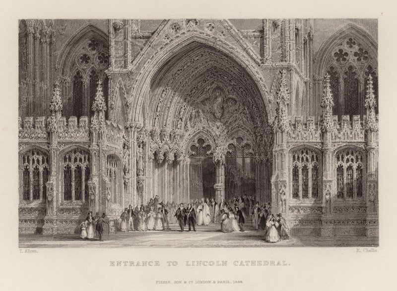 Inngang til Lincoln Cathedral av Thomas Allom