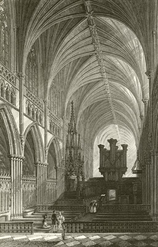 Interiøret i Exeter Cathedral av Thomas Allom
