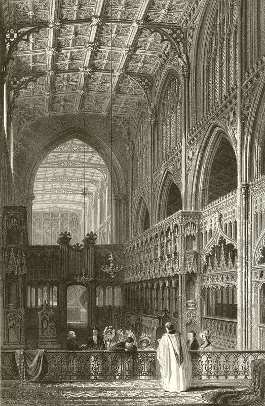 Interiør i Collegiate Church, Manchester av Thomas Allom
