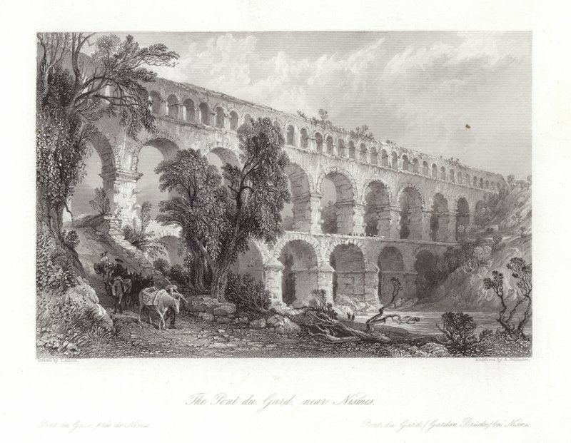 Pont du Gard, nær Nismes av Thomas Allom