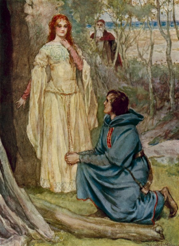 Ferdinand og Miranda (farge litho) av Thomas Cantrell Dugdale