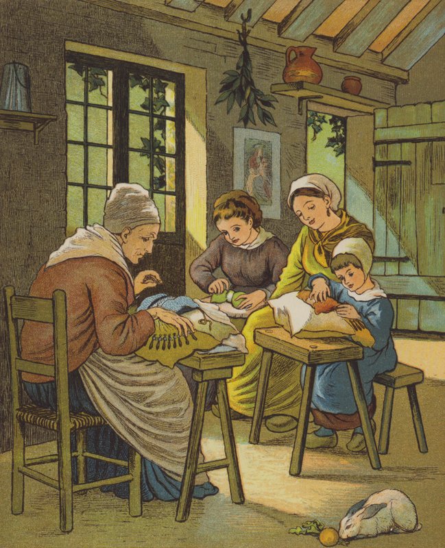 Caen: Lacemakers (farge litho) av Thomas Crane