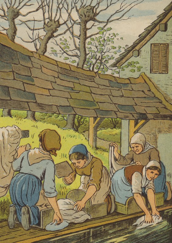 Caen: vaskekvinnene (farge litho) av Thomas Crane