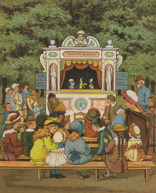 Paris: Punch and Judy (farge litho) av Thomas Crane