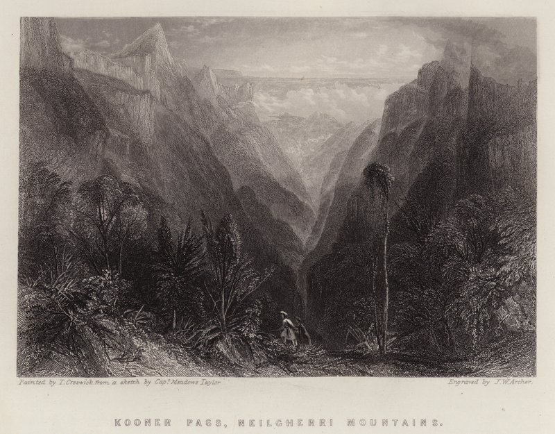 Kooner Pass, Neilgherri Mountains (farge litho) av Thomas Creswick
