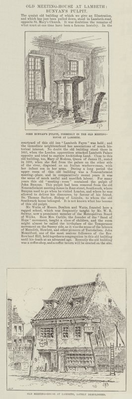 Gammelt møtehus på Lambeth, Bunyans Preikestol av Thomas Harrington Wilson