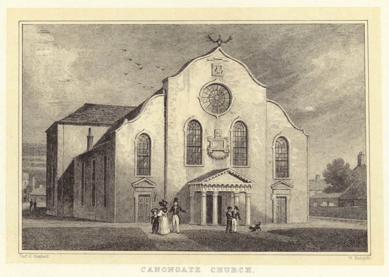 Canongate Church (gravering) av Thomas Hosmer (after) Shepherd