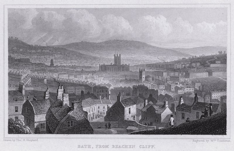 Bath, fra Beachen Cliff (gravering) av Thomas Hosmer Shepherd