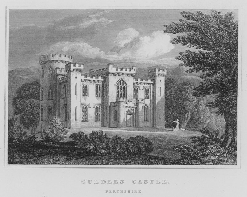 Culdees Castle, Perthshire (gravering) av Thomas Hosmer Shepherd