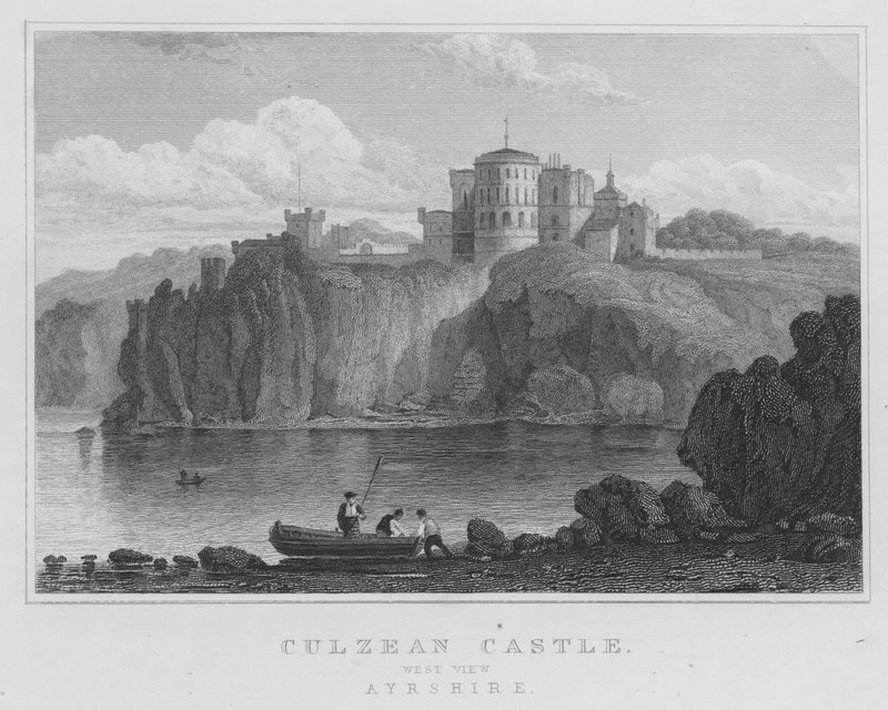 Culzean Castle, West View, Ayrshire (gravering) av Thomas Hosmer Shepherd