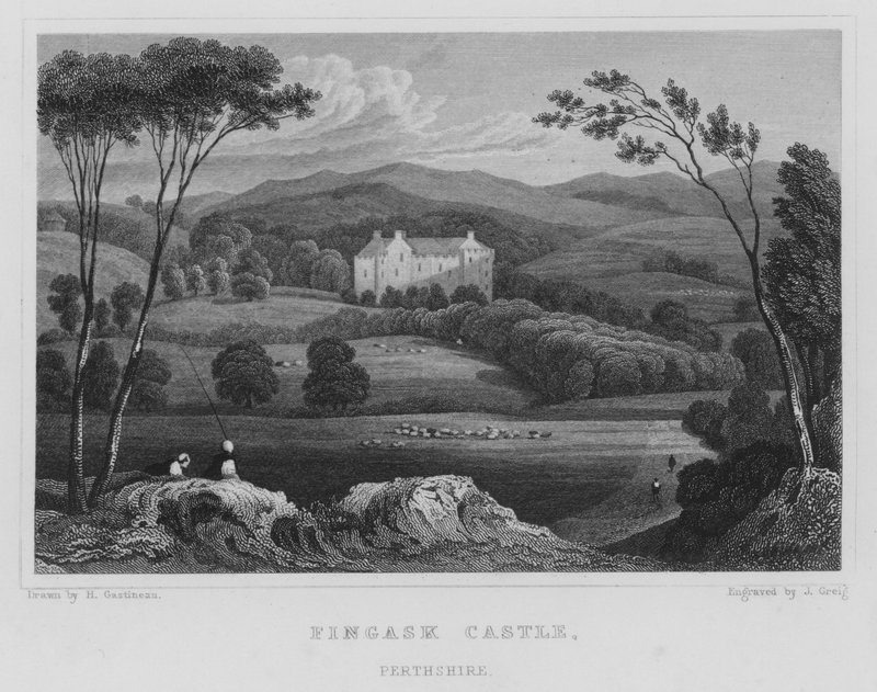 Fingask Castle, Perthshire (gravering) av Thomas Hosmer Shepherd