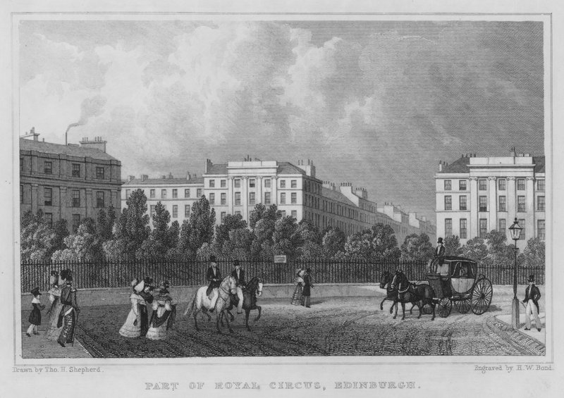 En del av Royal Circus, Edinburgh (gravering) av Thomas Hosmer Shepherd