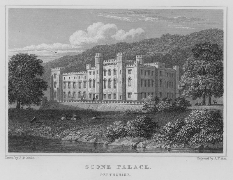 Scone Palace, Perthshire (gravering) av Thomas Hosmer Shepherd