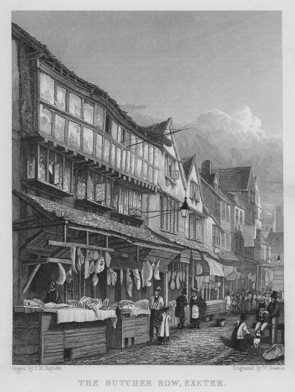 The Butcher Row, Exeter (gravering) av Thomas Mann (after) Baynes