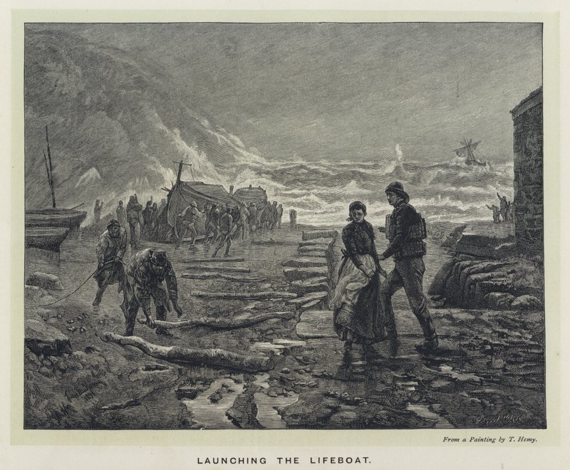 Sjøsetting av livbåten (gravering) av Thomas Marie Madawaska Hemy