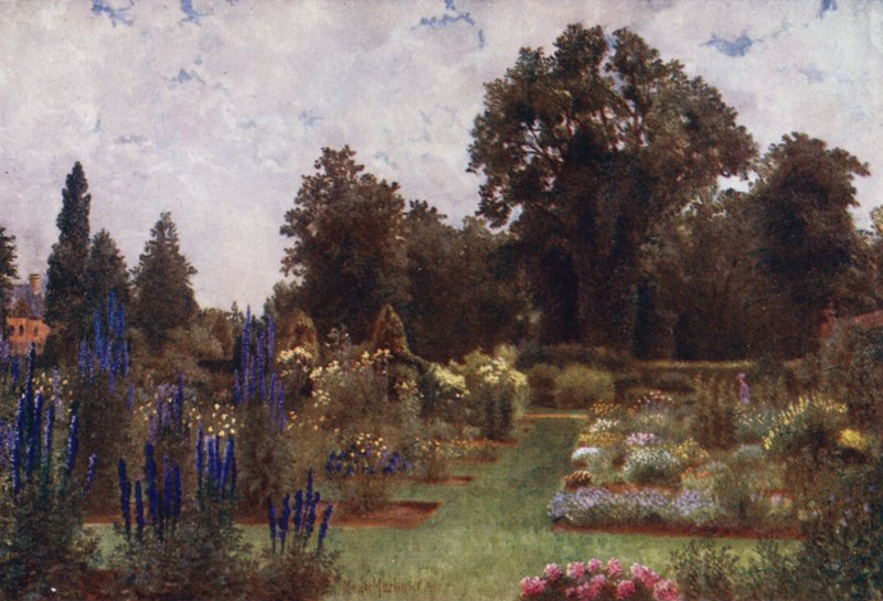 Kew Gardens: Herbaceous Gardens (farge litho) av Thomas Mower Martin