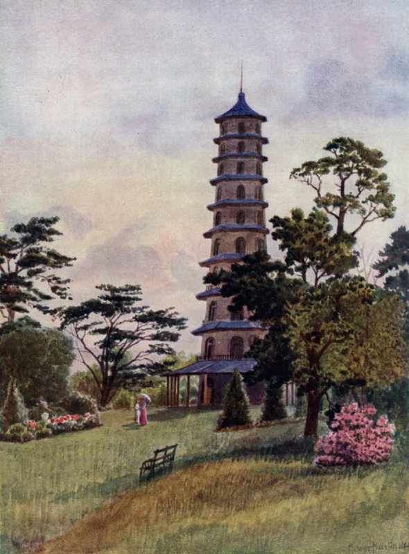 Kew Gardens: The Pagoda (farge litho) av Thomas Mower Martin