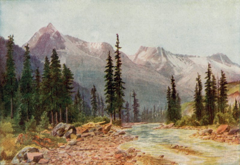 Rocky Mountains (farge litho) av Thomas Mower Martin