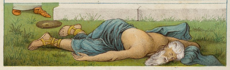 Akrisios død (farge litho) av Thomas Ralph Spence