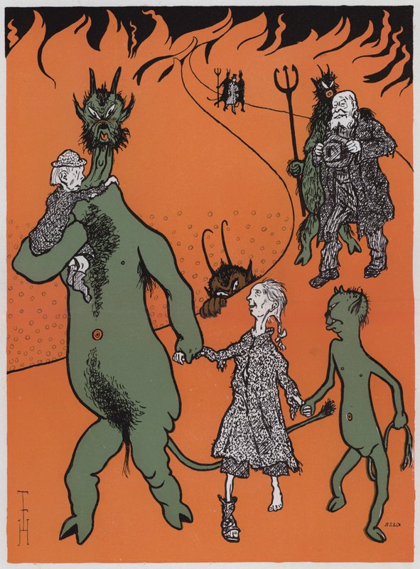 Kullnødsituasjonen (farge litho) av Thomas Theodor Heine