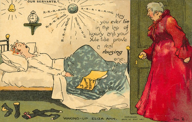 Hushjelp over å sove (farge litho) av Tom Browne