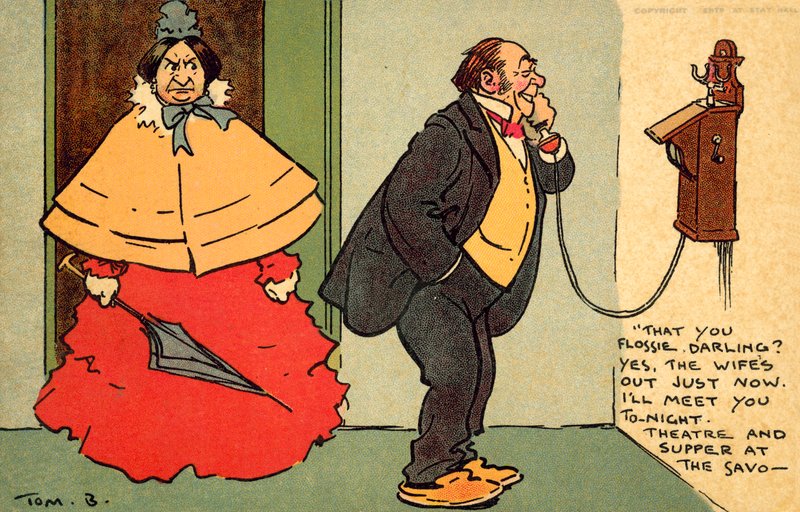 Teater og kveldsmat på Savoy (chromolitho) av Tom Browne