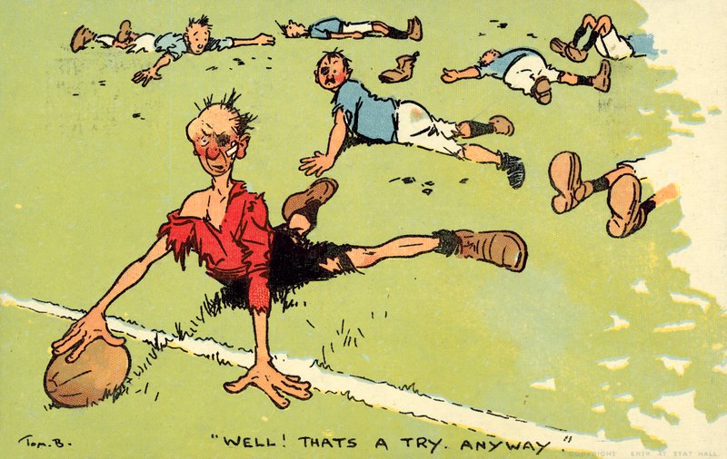 Vi vil! Det er et forsøk. Uansett. (chromolitho) av Tom Browne