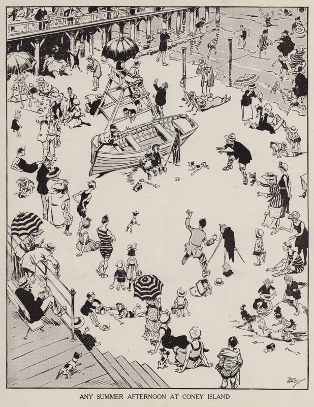 En sommerettermiddag på Coney Island (litho) av Tony Sarg