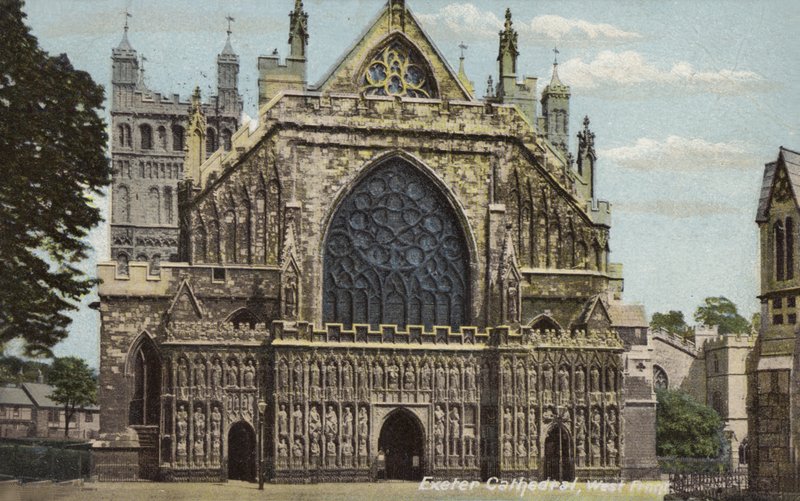 Exeter Cathedral, West Front (fargebilde) av Unbekannt