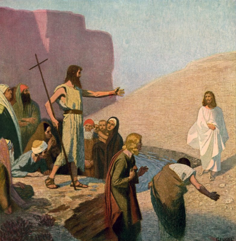 Jesus og døperen Johannes ved elven Jordan av Unbekannt Unbekannt