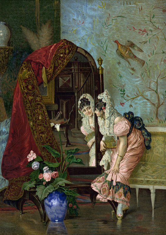 Coquetry (chromolitho) av Vincente Gonzalez Palmaroli
