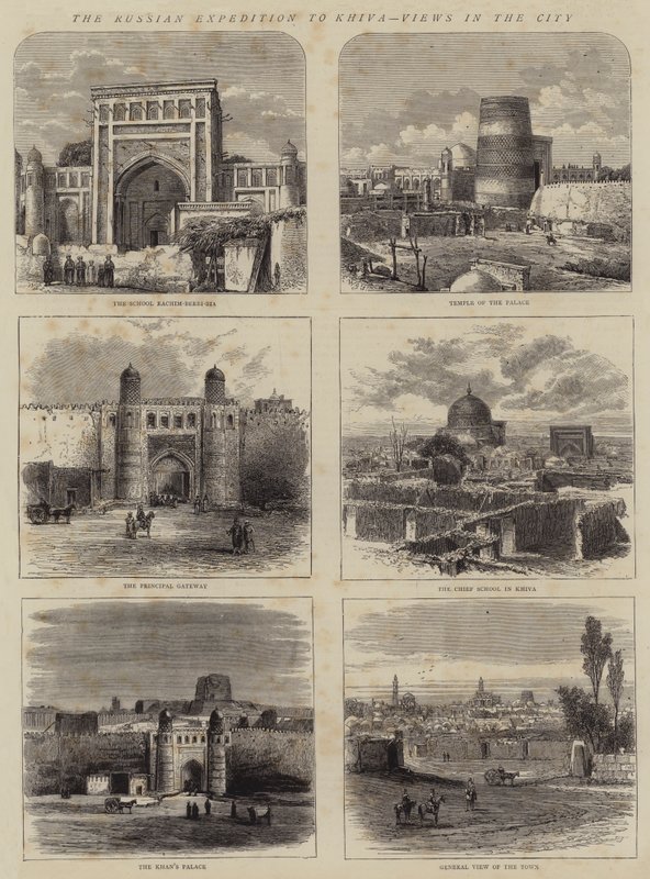 Den russiske ekspedisjonen til Khiva, utsikt i byen av Walter Granville Smith