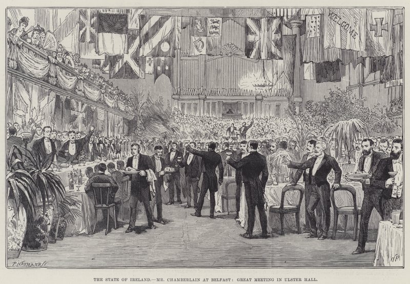 The State of Ireland, Mr Chamberlain i Belfast, Great Meeting i Ulster Hall av Walter Paget