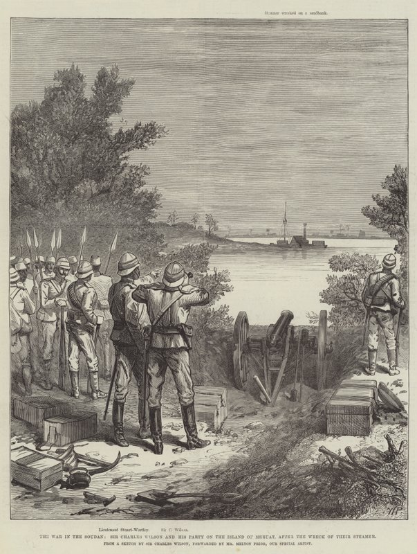 Krigen i Soudan, Sir Charles Wilson og hans parti på øya Meruat, etter vraket av dampbåten deres av Walter Paget