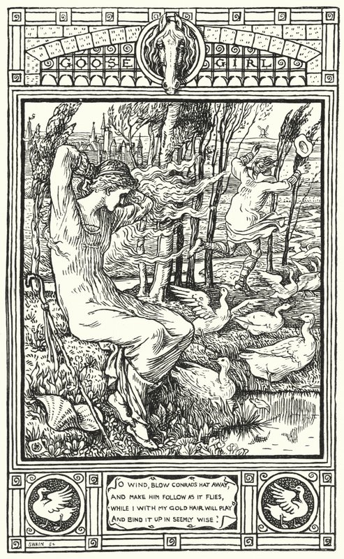 The Goose Girl (gravering) av Walter (after) Crane